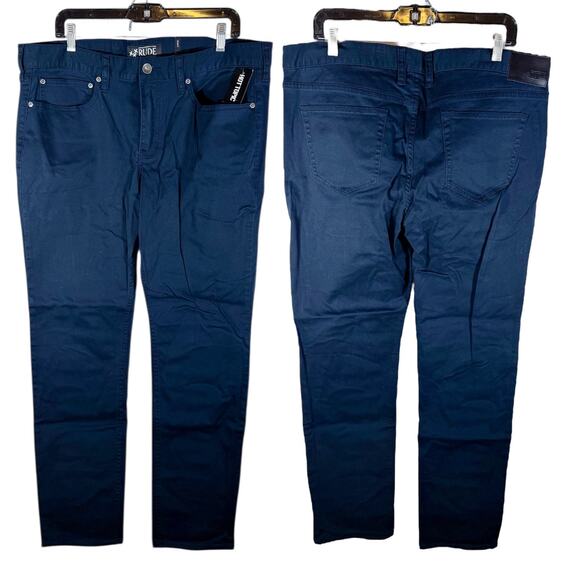 RUDE Hot Topic NWT Men's 38 Dark Navy Blue Skinny Chino Pants Light Stretch - Picture 2 of 11